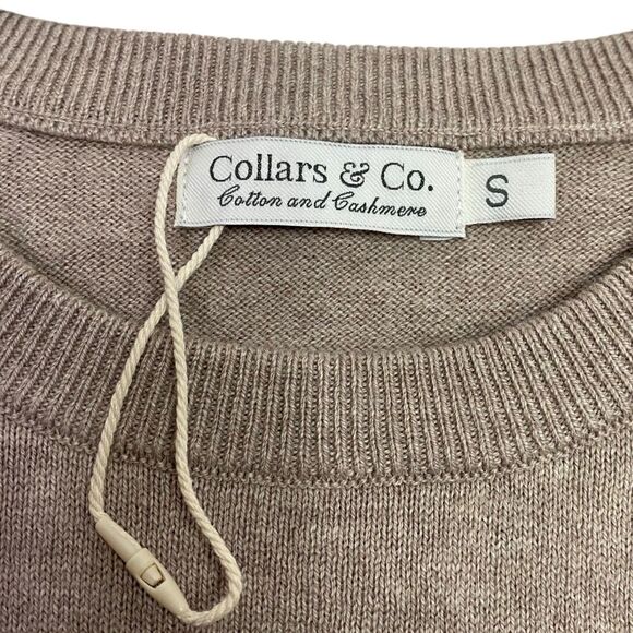 Collars & Co Sweater Mens Small Oatmeal Cashmere Blend Preppy Crew Neck NEW - Picture 3 of 11